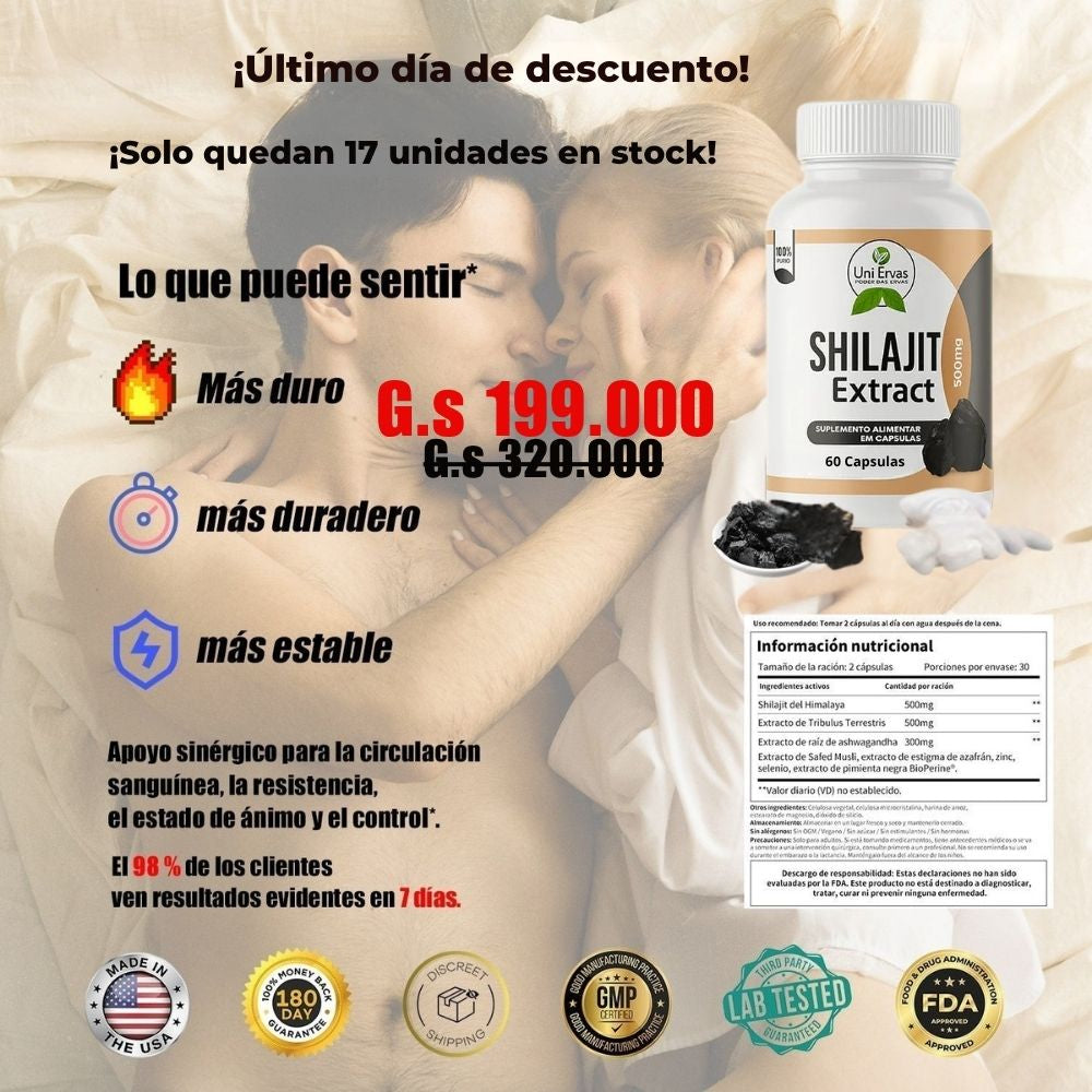 🏆 ¡Shilajit Ultra en Oferta Relámpago! ⚡  💥 ¡Más de 50.000 unidades vendidas! 💥  ✨ El potenciador natural de energía, tamaño y resistencia masculina más poderoso. ✅ 100% natural | ✅ Resultados reales | ✅ Aclamado por miles  📦 ¡Aprovechá ahora esta ofe