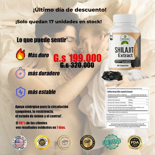 🏆 ¡Shilajit Ultra en Oferta Relámpago! ⚡  💥 ¡Más de 50.000 unidades vendidas! 💥  ✨ El potenciador natural de energía, tamaño y resistencia masculina más poderoso. ✅ 100% natural | ✅ Resultados reales | ✅ Aclamado por miles  📦 ¡Aprovechá ahora esta ofe